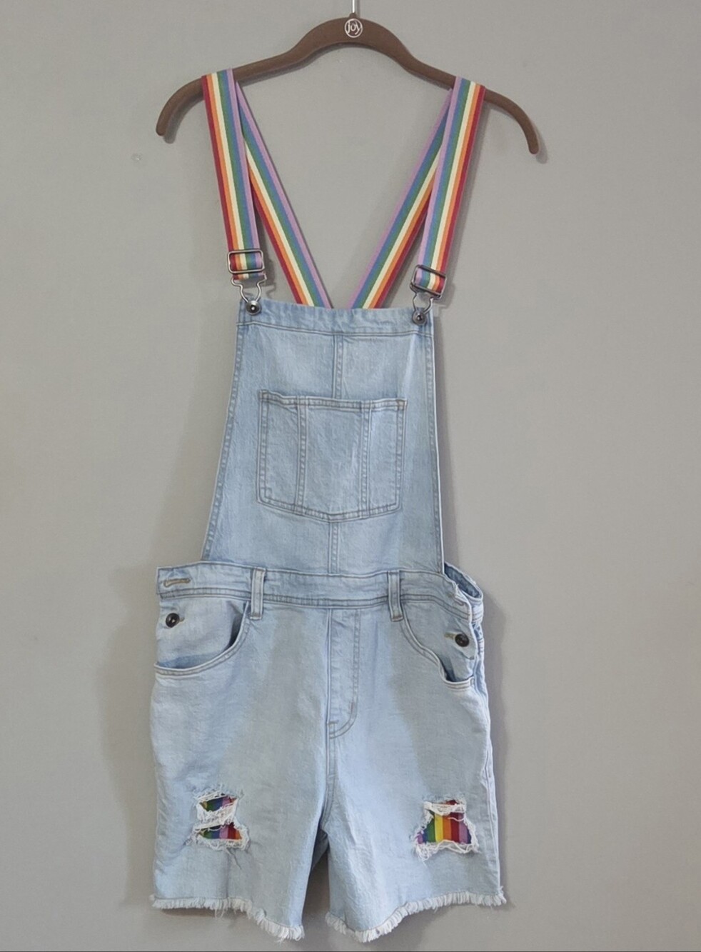 Target Rainbow Straps and Accents Denim Short Overalls Size S